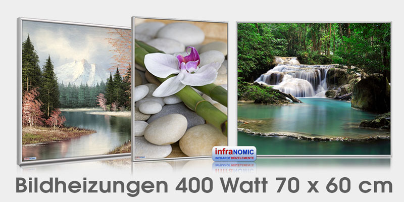 Infrarot Bildheizungen 400 Watt mit Alurahmen M10 silber, auch Rahmenlos bestellbar
