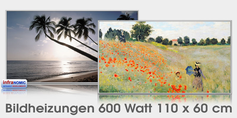 Infrarot Bildheizungen 600 Watt mit Alurahmen silber M10 auch Rahmenlos bestellbar