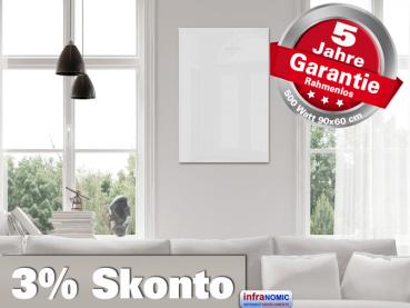 Infrarotheizung Rahmenlos 500 Watt ESG Glas weiß und Bad Spiegel 90x60