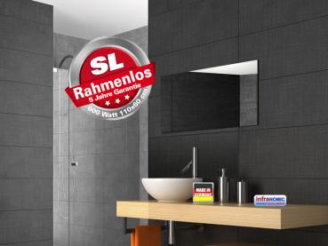 Preview: Infrarotheizung Rahmenlos ESG Glas schwarz Heizspiegel 600 Watt 110x60