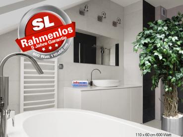Preview: Infrarot Spiegelheizung Bad 600 Watt ESG Glas Rahmenlos 110x60 slim