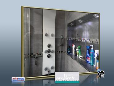Preview: Infrarot Spiegelheizung Bad 400 Watt 70x60 Messingrahmen M10M
