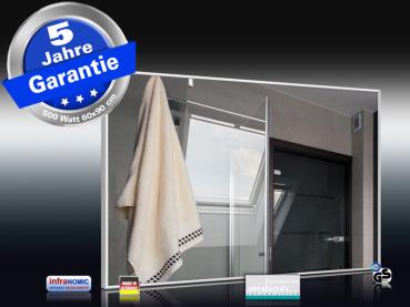 Preview: Infrarot Spiegelheizung Bad 500 Watt 90x60 Rahmen weiß M10W