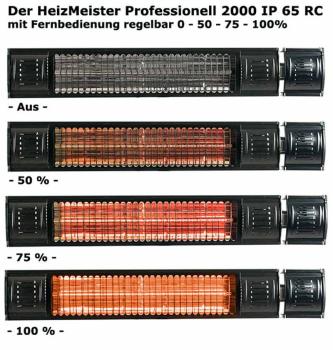 Preview: Infrarotstrahler 2000 Heizmeister Professionell RC IP65 Black mit FB