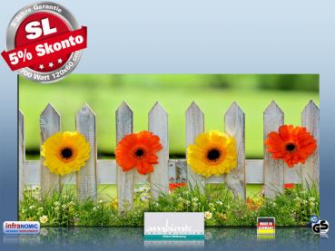 Infrarot Bildheizung 700 Watt Rahmenlos slim-line 120x60 Blumenzaun