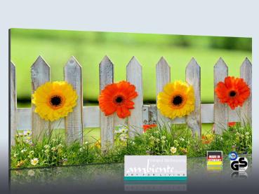 Preview: Infrarot Bildheizung 700 Watt Rahmenlos slim-line 120x60 Blumenzaun