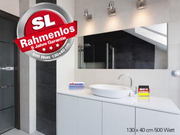 Preview: Infrarotheizung Rahmenlos ESG Glas schwarz Heizspiegel 500 Watt 130x40