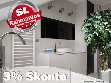 Infrarotheizung Rahmenlos ESG Glas schwarz Heizspiegel 900 Watt 140x60