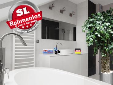Preview: Infrarotheizung Rahmenlos ESG Glas schwarz Heizspiegel 900 Watt 140x60