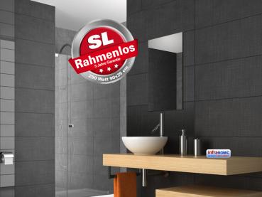 Preview: Infrarot Spiegelheizung Bad 250 Watt ESG Glas Rahmenlos 90x35 slim