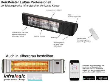 Preview: Infrarot Heizstrahler HeizMeister LuXus Amber Light Bluetooth 2KW IP65