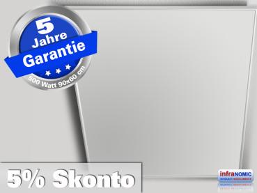 Preview: Infrarot Deckenheizung 500 Watt ESG Glas weiß 90x60 Rahmen M10