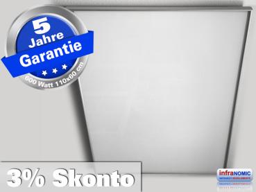 Infrarot Deckenheizung 600 Watt ESG Glas weiß 110x60 Rahmen M10