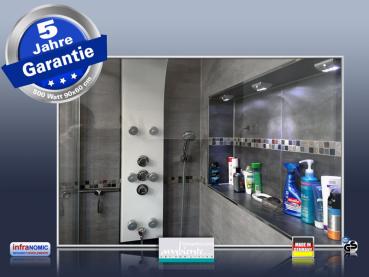 Preview: Infrarot Bad Spiegelheizung 500 Watt ESG Glas 90x60 Rahmen M10