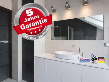 Preview: Infrarotheizung ESG Glas schwarz + Spiegel 320 Watt Rahmenlos 120x35