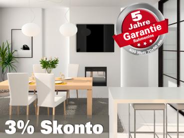Infrarotheizung ESG Glas schwarz und Spiegel Rahmenlos 400 Watt 70x60