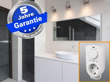 Preview: Infrarotheizung mit Thermostat ESG Glas schwarz 250 Watt 90x35 M10