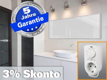 Infrarotheizung mit Thermostat ESG Glas weiß 320 Watt 120x35 M10