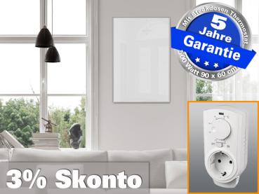 Infrarotheizung mit Thermostat ESG Glas weiß 500 Watt 90x60 M10