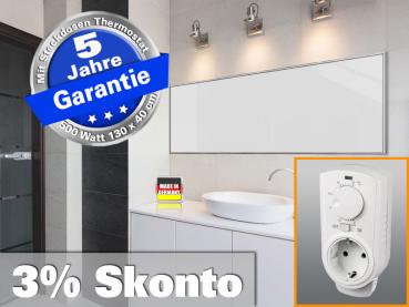 Infrarotheizung mit Thermostat ESG Glas weiß 500 Watt 130x40 M10