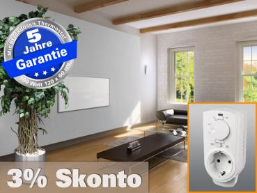 Infrarotheizung mit Thermostat ESG Glas weiß 700 Watt 120x60 M10