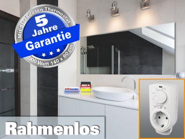 Preview: Infrarot Spiegelheizung mit Thermostat 900 Watt 140x60 M10-SL