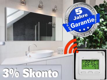 Preview: Infrarotheizung mit Funk Thermostat ESG Glas weiß 1400 Watt 200x80 M10
