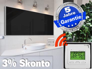 Infrarotheizung mit Funk Thermostat Front schwarz 1400 Watt 200x80 M10