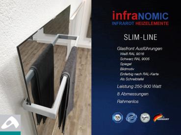 IR Heizkörper Spiegel Rahmenlos slim-line mit Handtuchhalter in 5 Größen