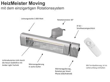 Preview: infrarot Heizstrahler HeizMeister Moving 2KW mit Rotationsmotor und FB