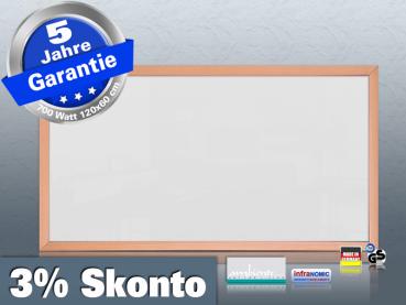 Infrarotheizung 700 Watt ESG Glas weiß 120x60 Holzrahmen HB30 ++