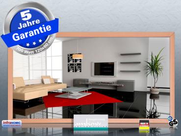 Preview: Infrarotheizung 700 Watt ESG Glas weiß 120x60 Holzrahmen HB30 ++