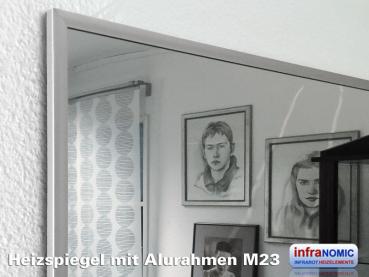 Preview: Infrarot Spiegelheizung Bad 600 Watt ESG Glas 110x60 Rahmen M23