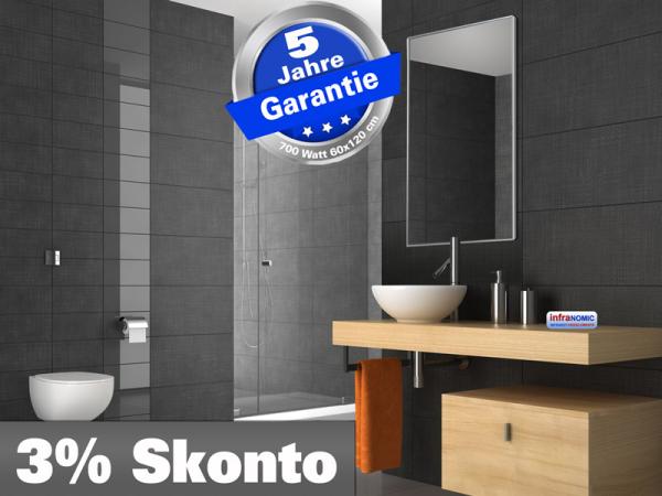Infrarot Spiegelheizung Bad 700 Watt ESG Glas 120x60 M10-SL