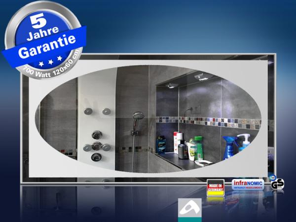 Design infrarot Bad Spiegelheizung 700 Watt 120x60 M10 Oval Design