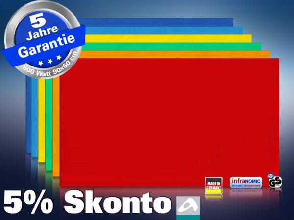 Farbige Infrarotheizung slim-line Rahmenlos 400 bis 900 Watt rot