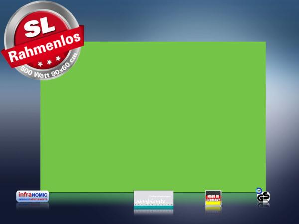 Farbige Infrarotheizung slim-line Rahmenlos 400 bis 900 Watt grün