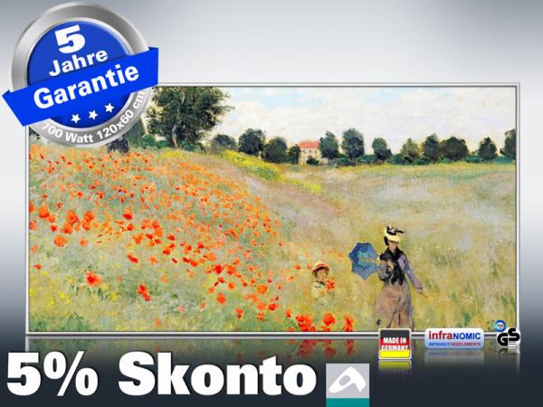 Infrarot Bildheizung Kunst 700 Watt 120x60 M10-SL Klatschmohn