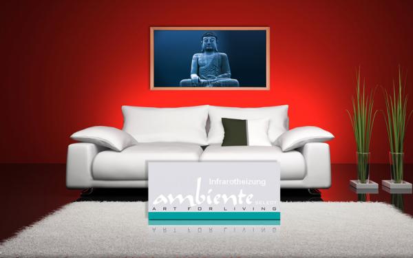Infrarot Bildheizung 700 Watt 120x60 Holzrahmen HB30 Buddha blau