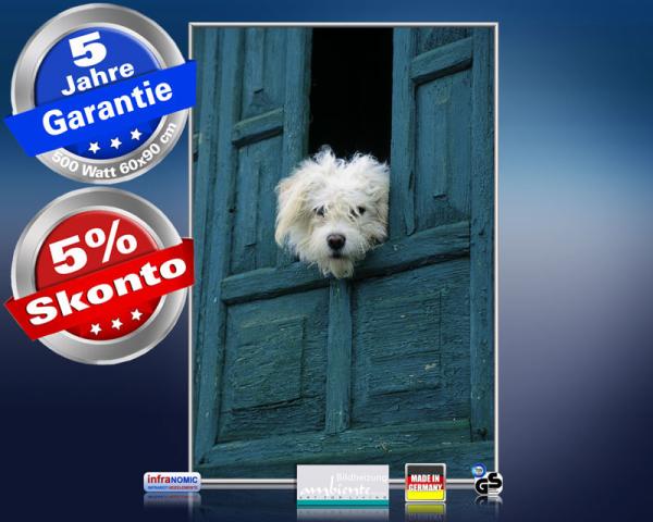 Infrarot Bildheizung 500 Watt 90x60 M10-SL Hund am Fenster