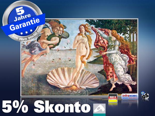 Infrarot Bildheizung Kunst 500 Watt 90x60 M10-SL Geburt der Venus