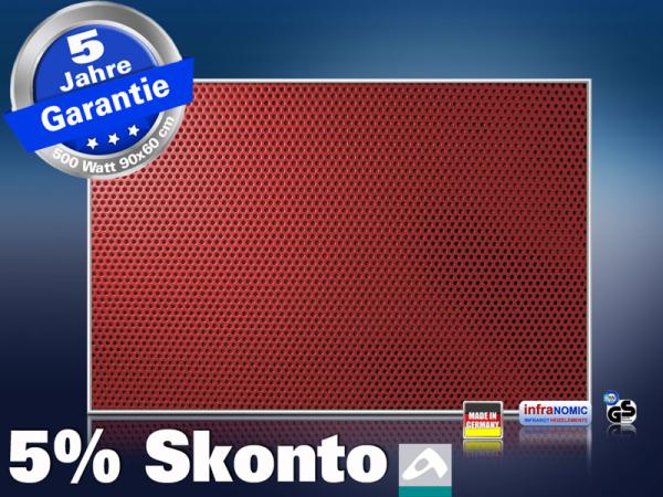 Infrarot Bildheizung 500 Watt 90x60 M10-SL Löcher rot