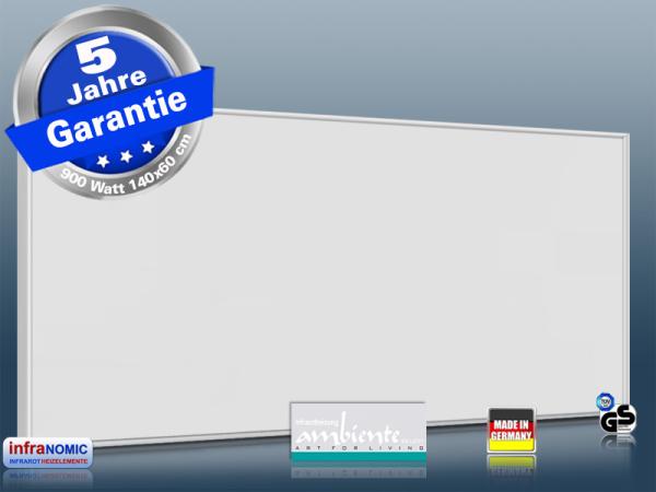 Infrarotheizung 900 Watt ESG Glas weiß 140x60 Rahmen weiß M10W