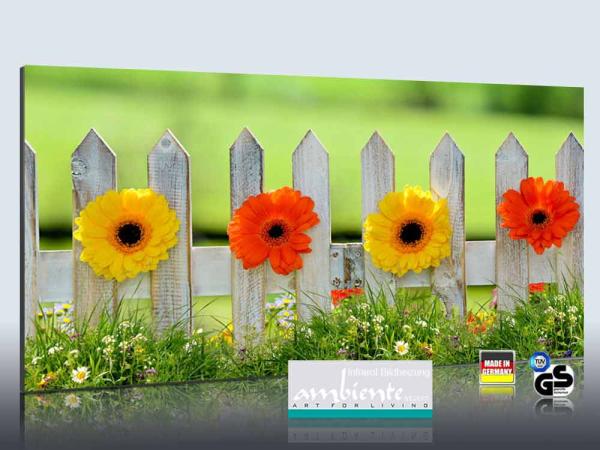 Infrarot Bildheizung 700 Watt Rahmenlos slim-line 120x60 Blumenzaun