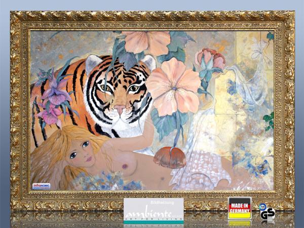 infrarot Bildheizung Kunst 500 Watt 90x60 Stilrahmen StG Tigerlilli