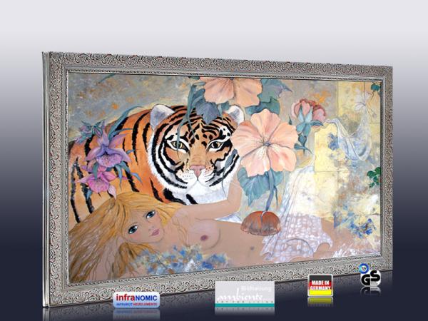 Infrarot Bildheizung Kunst 500 Watt 90x60 Stilrahmen StSi Tigerlilli