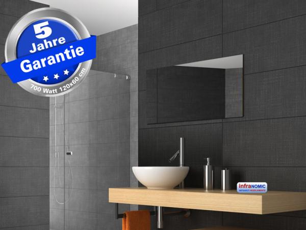 Infrarot Bad Spiegelheizung ESG Glas Rahmenlos 700 Watt 120x60 slim