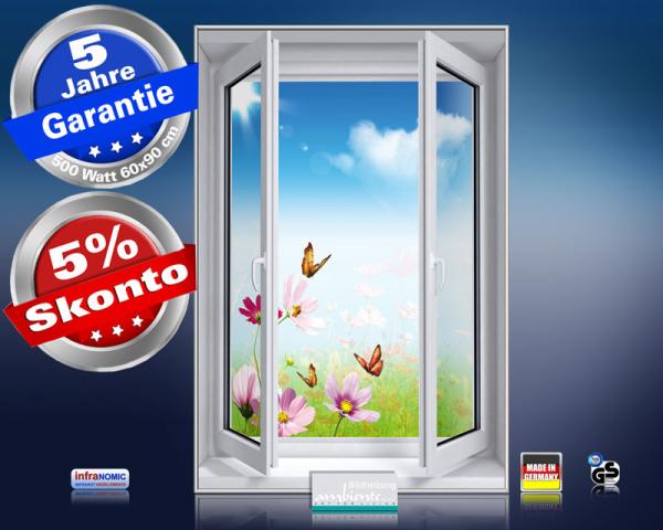 Infrarot Bildheizung 500 Watt 90x60 M10-SL Fensterblick Blumenwiese