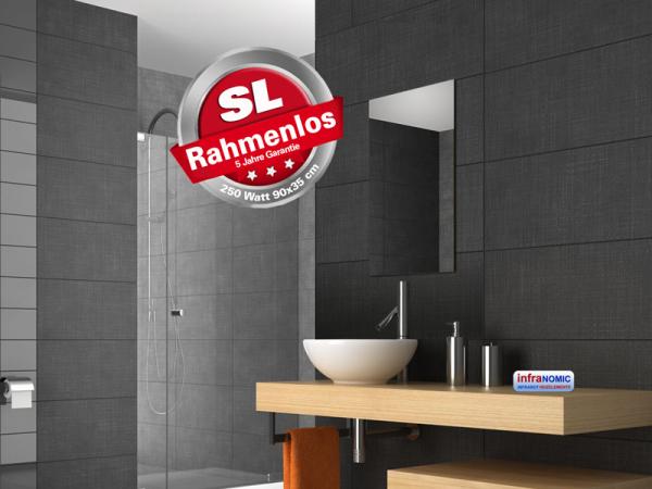 Infrarot Spiegelheizung Bad 250 Watt ESG Glas Rahmenlos 90x35 slim