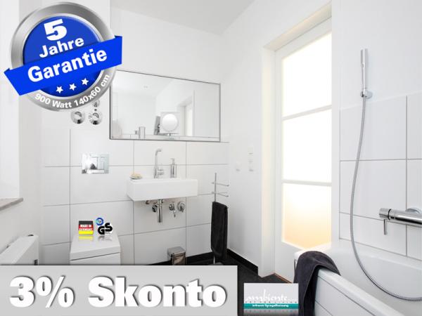 Infrarot Bad Spiegelheizung 900 Watt ESG Glas 140x60 M10-SL